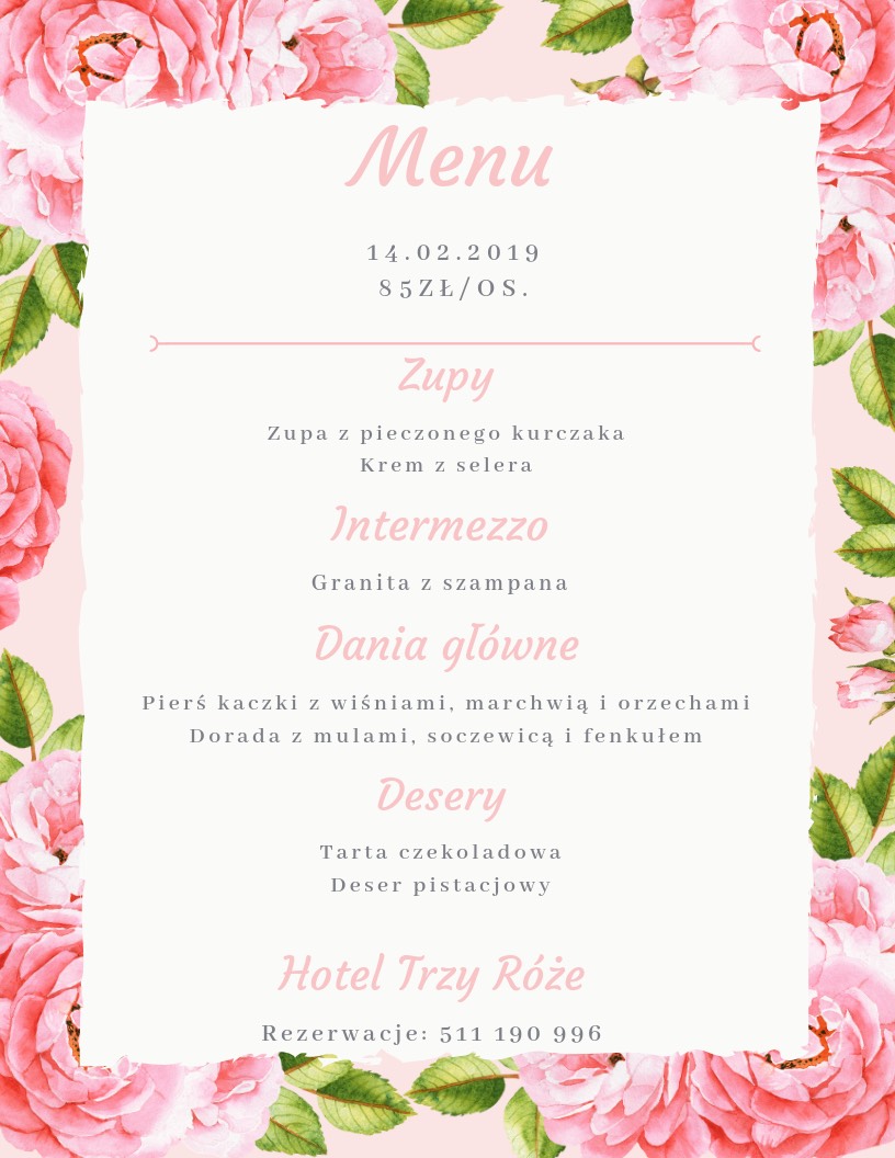 Menu Walentynkowe 2019